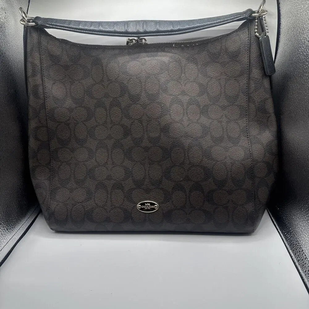 Coach Celeste Hobo Signature Brown/Black Coated Canvas Monogram Shoulder Bag